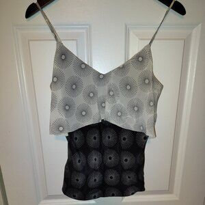 Diane Von Furstenberg Silk Tank Top Black & White Starburst Tiered Feminine Chic